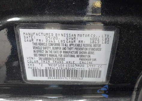 2020 Nissan Sentra Sr Xtronic Cvt from USA, damaged, VIN 3N1AB8DV7LY302062